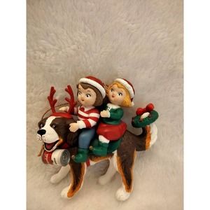 Vintage Campbells Soup Vintage Christmas Ornaments Boy & Girl riding Dog